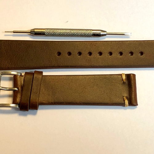 Brown Leather Strap 20mm with Contrasting Tip Stitch by Liberty Straps
