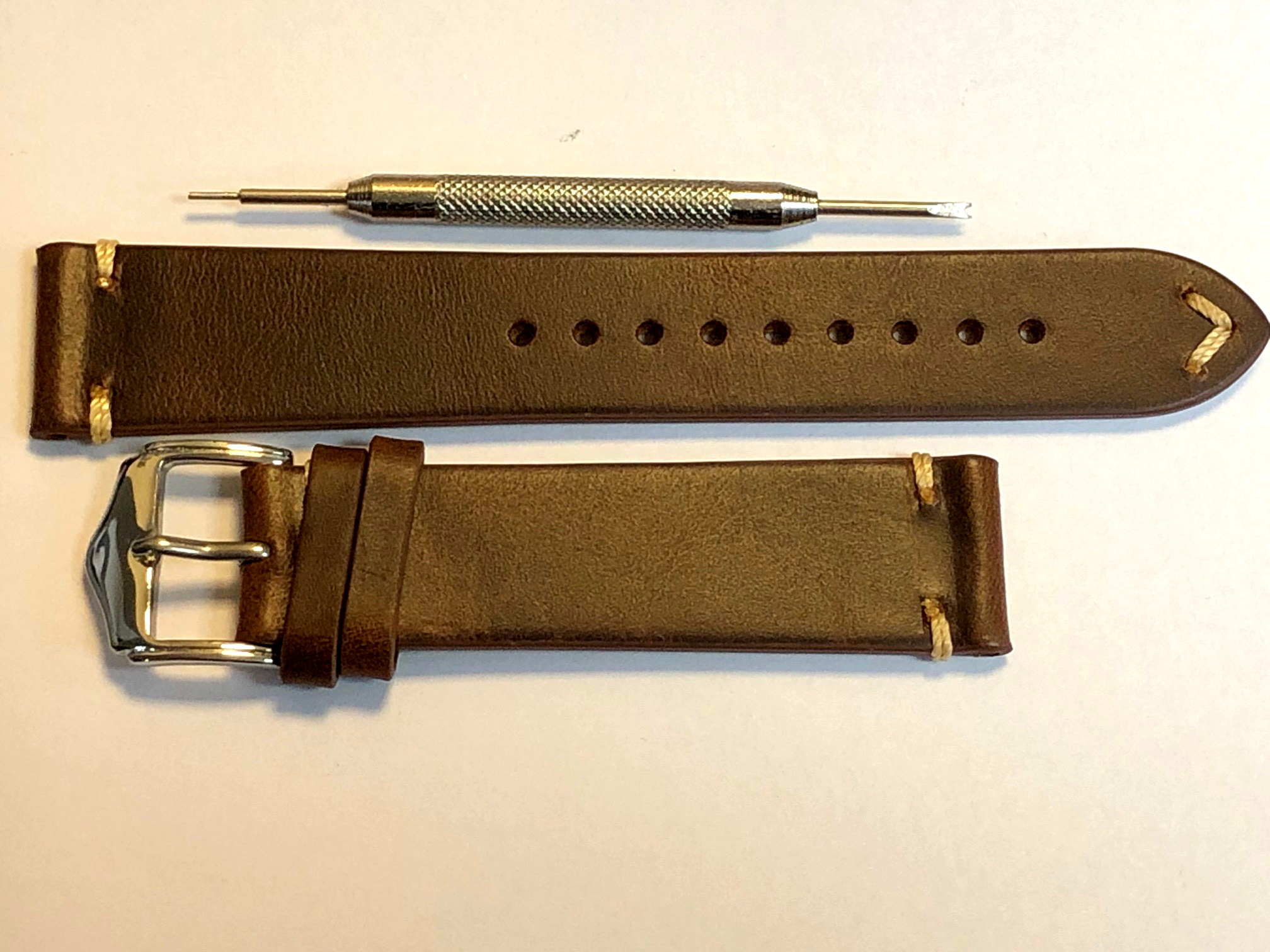 Brown Leather Strap 20mm with Contrasting Tip Stitch by Liberty Straps