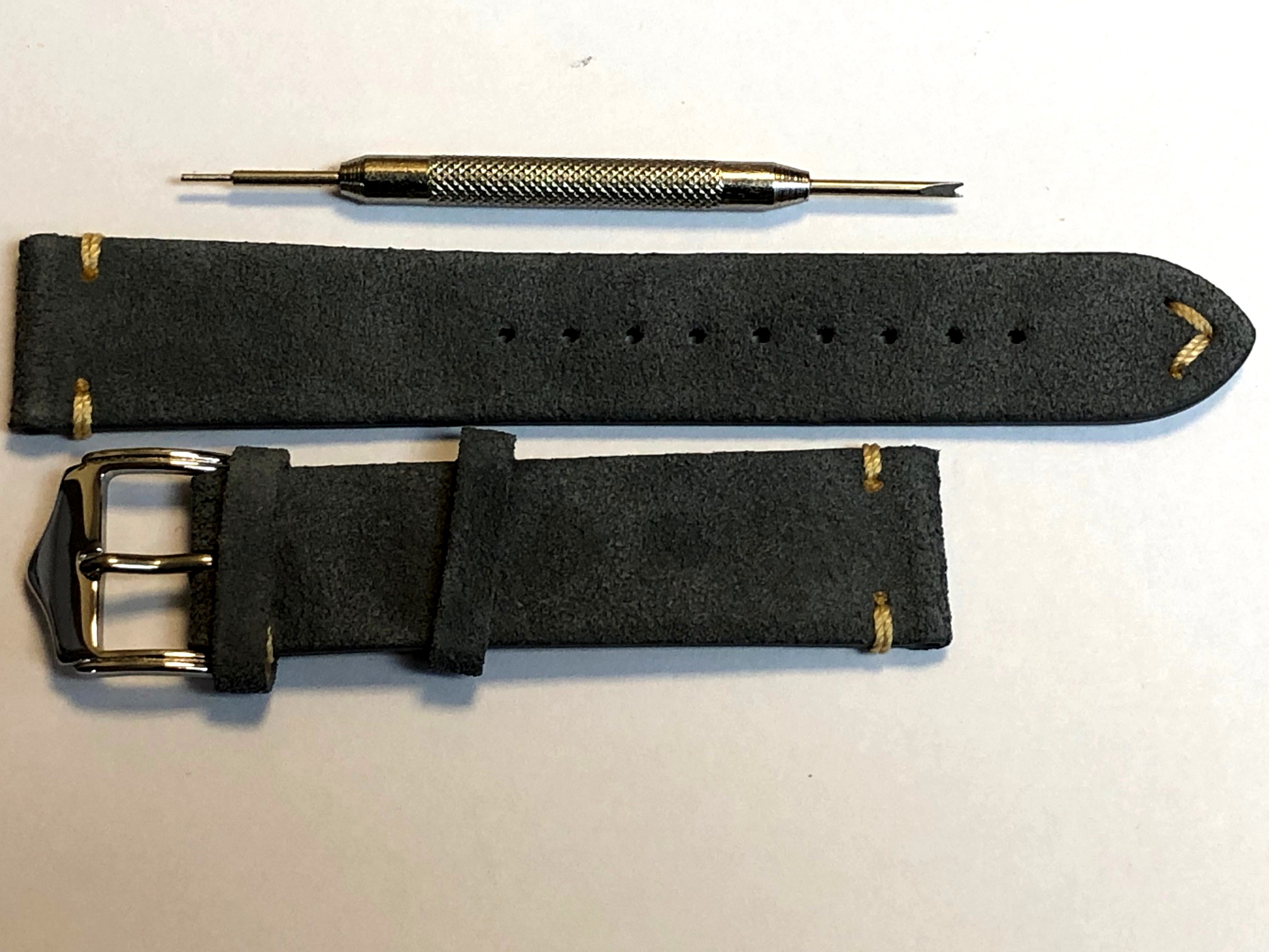 Grey Suede Leather Strap with Contrasting Tip Stitch by Liberty Straps - With a touch of Blue