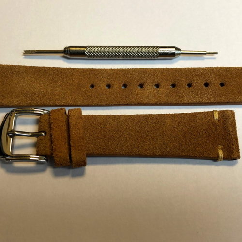 Tan Suede Leather Strap 19mm with Contrasting Tip Stitch by Liberty Straps