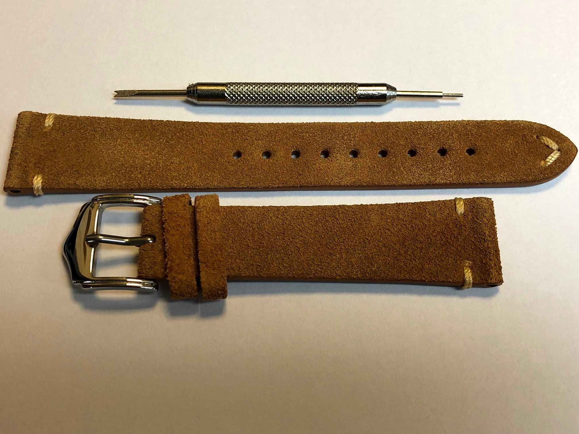 Tan Suede Leather Strap 19mm with Contrasting Tip Stitch by Liberty Straps