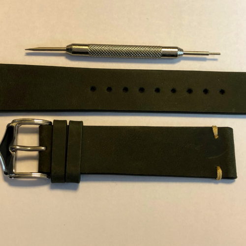 Olive Green Leather Strap 20mm with Contrasting Tip Stitch by Liberty Straps