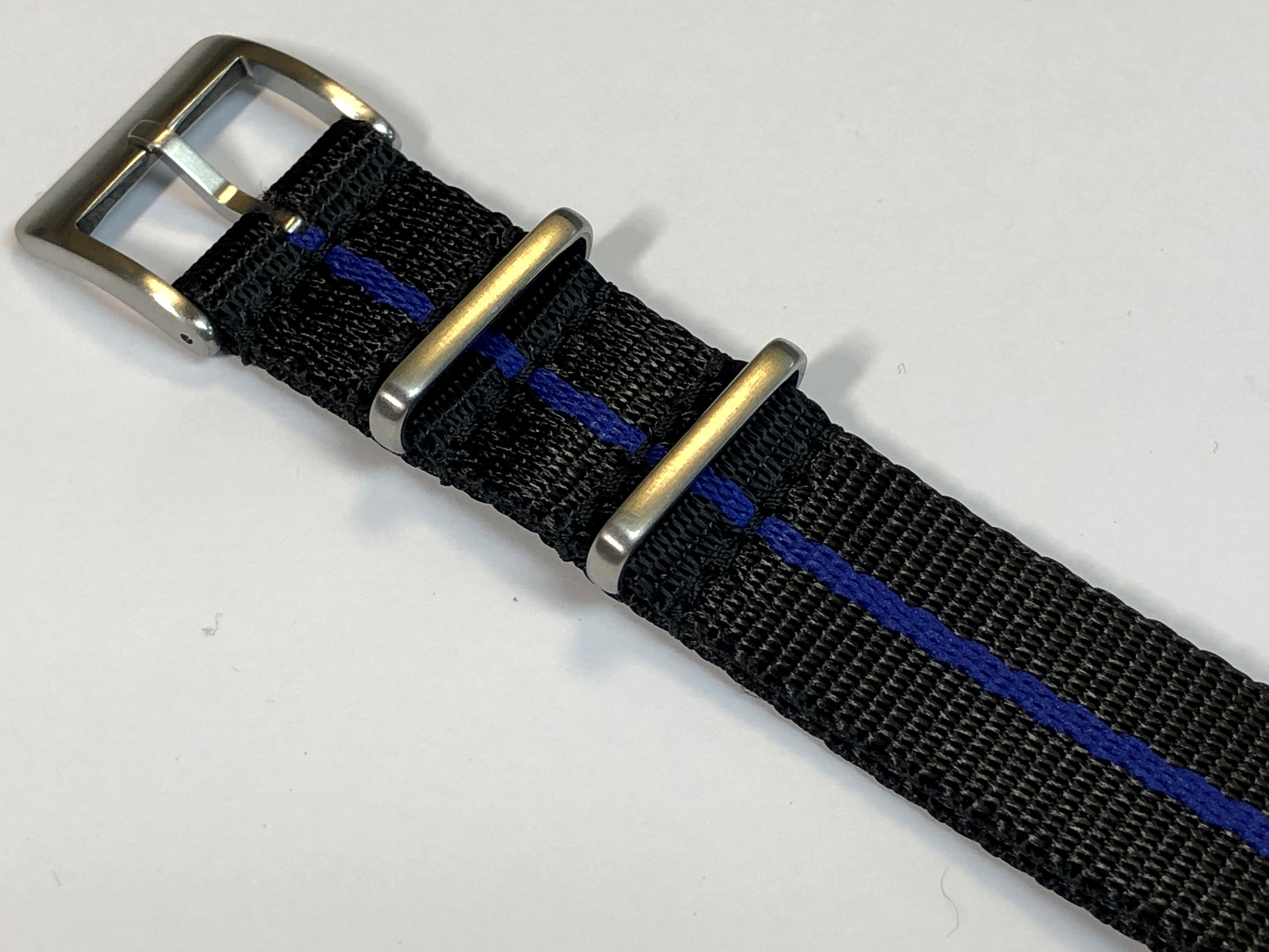 Fabric strap - NATO Watch Strap Black / Blue Single Stripe made of Nylon - Superior Quality