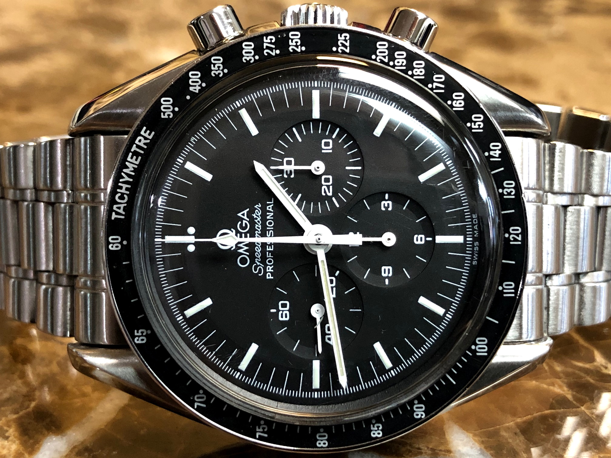 Omega Speedmaster First Man On The Moon 42mm Hetsalite on Bracelet 3592.50.00 - Apollo XI with Box Booklet Patch