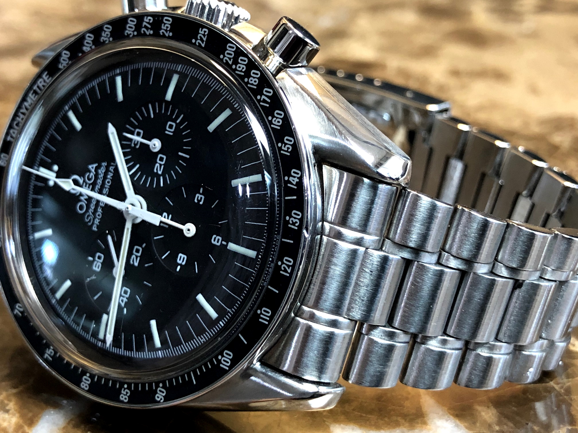 Omega Speedmaster First Man On The Moon 42mm Hetsalite on Bracelet 3592.50.00 - Apollo XI with Box Booklet Patch