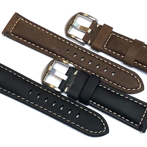 Genuine Leather Padded Watch Strap 19mm 20mm 22mm with Contrasting Stitch perfect for Breitling Tudor Rolex and more