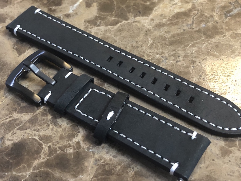 Genuine Leather Padded Watch Strap 19mm Black with Black PVD Buckle