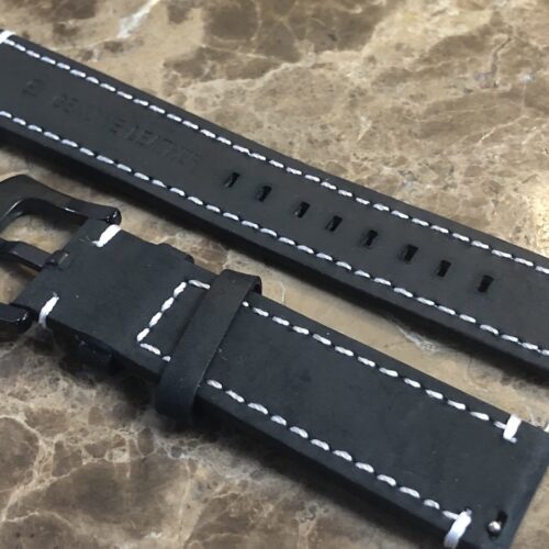 Genuine Leather Padded Watch Strap 19mm Black with Black PVD Buckle