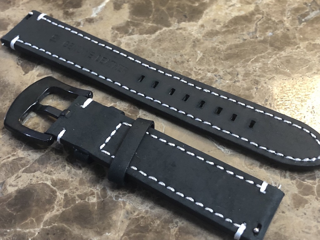 Genuine Leather Padded Watch Strap 19mm Black with Black PVD Buckle