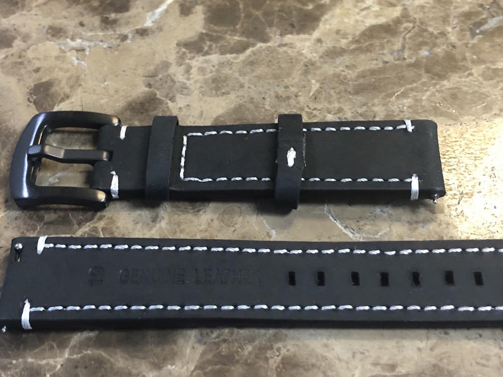 Genuine Leather Padded Watch Strap 19mm Black with Black PVD Buckle