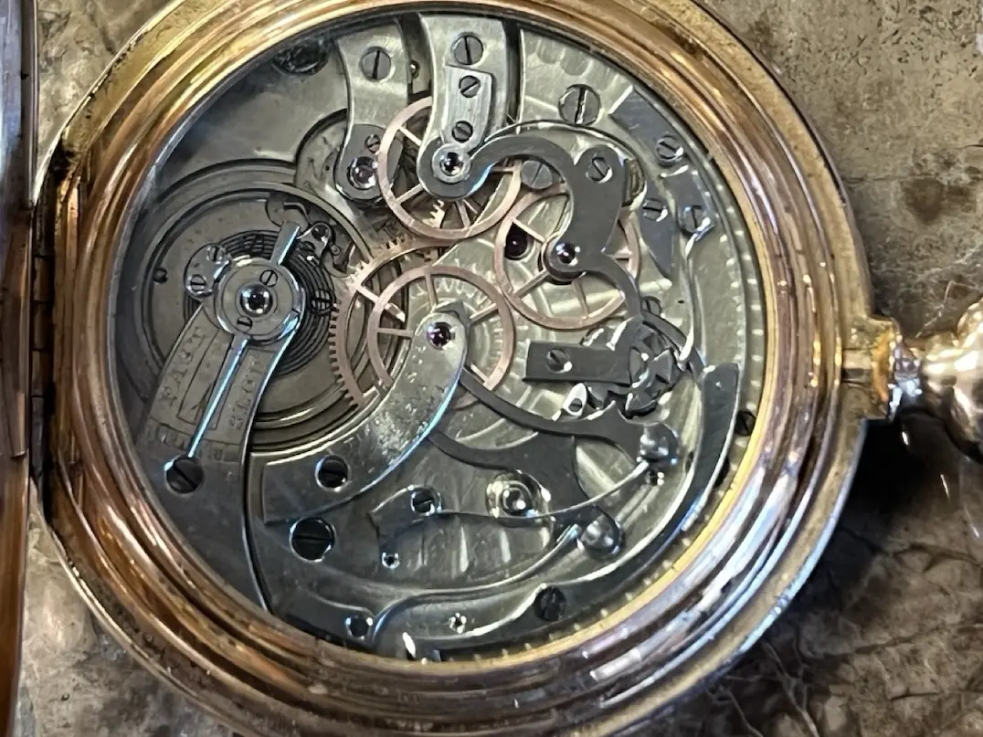 Tiffany & Company Pocket Watch 18k Yellow Gold Chronograph Hunter Case Vintage just serviced - Image 4