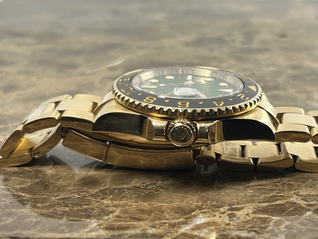 Rolex GMT Master II 18k Yellow Gold 116718 Green Dial Black Ceramic Box Papers 50th Anniversary D Serial YEAR 2005 Box Papers