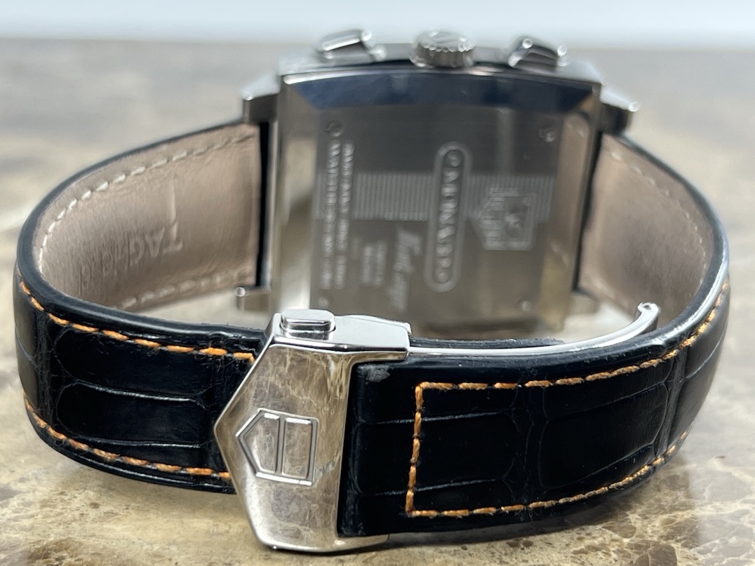 TAG Heuer Monaco Gulf Special Edition 38mm Automatic Black with Orange and Blue Stripes Box Papers CW211A