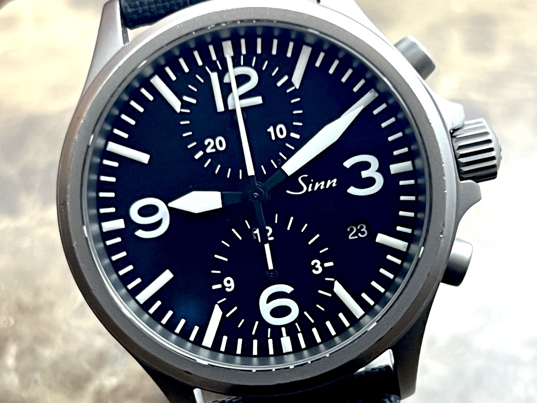 Sinn 756 Chronograph Tegimented 40mm Automatic on Strap with Deployed Buckle and Sinn Travel Box