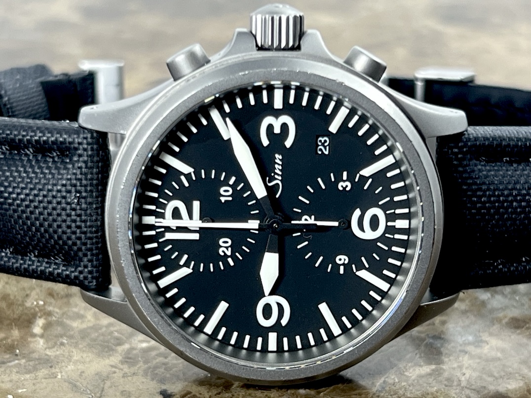 Sinn 756 Chronograph Tegimented 40mm Automatic on Strap with Deployed Buckle and Sinn Travel Box