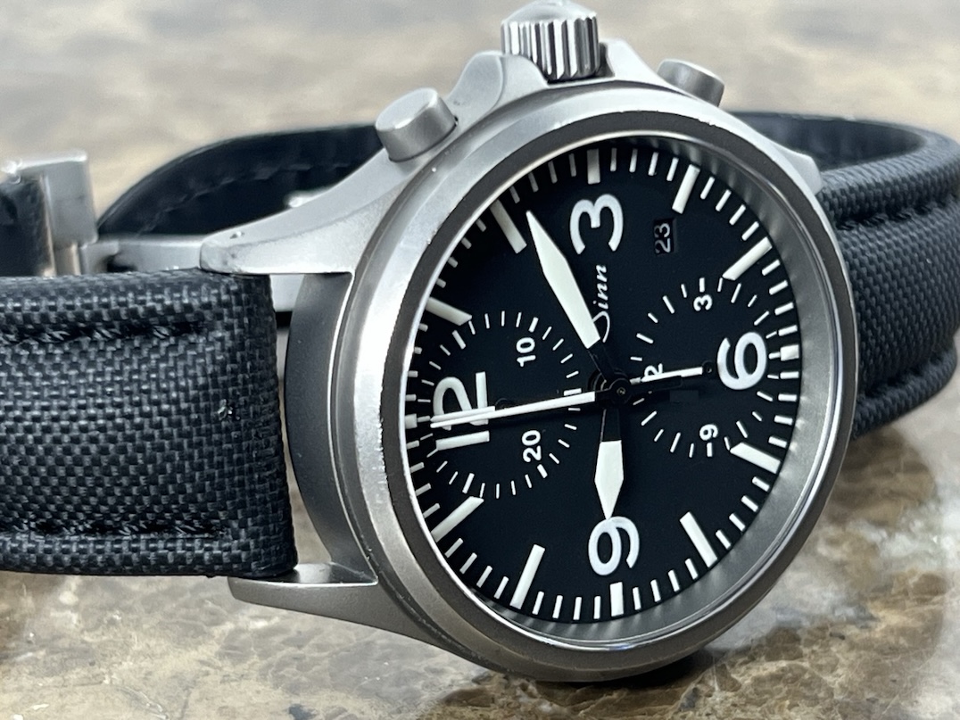 Sinn 756 Chronograph Tegimented 40mm Automatic on Strap with Deployed Buckle and Sinn Travel Box