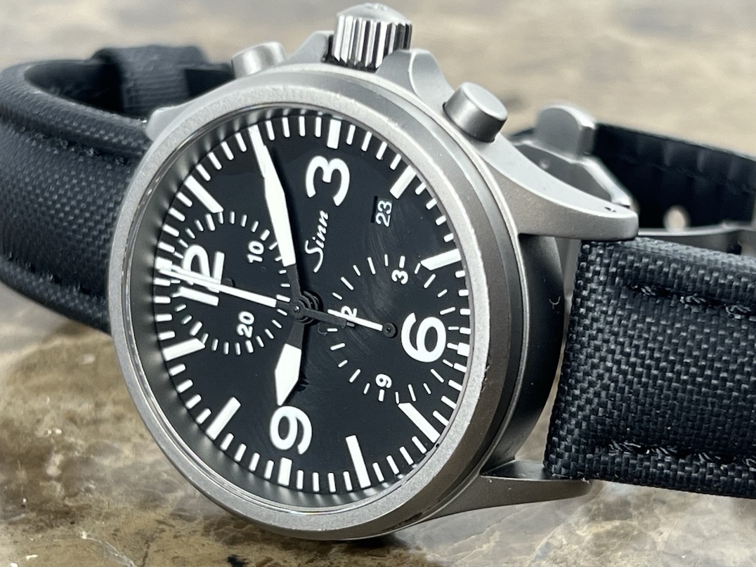 Sinn 756 Chronograph Tegimented 40mm Automatic on Strap with Deployed Buckle and Sinn Travel Box