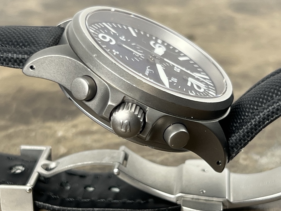 Sinn 756 Chronograph Tegimented 40mm Automatic on Strap with Deployed Buckle and Sinn Travel Box