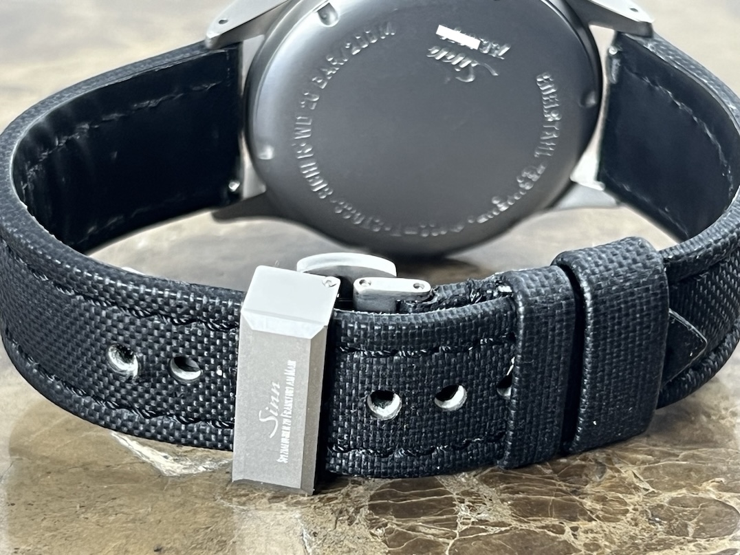 Sinn 756 Chronograph Tegimented 40mm Automatic on Strap with Deployed Buckle and Sinn Travel Box