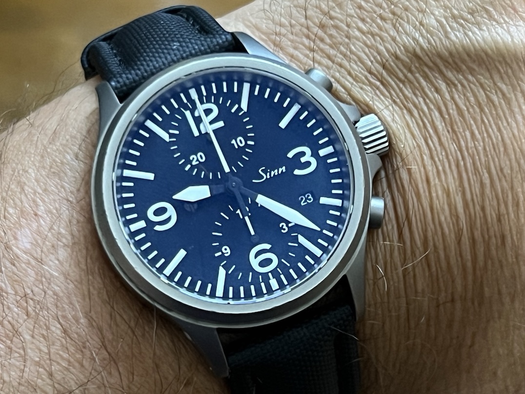 Sinn 756 Chronograph Tegimented 40mm Automatic on Strap with Deployed Buckle and Sinn Travel Box