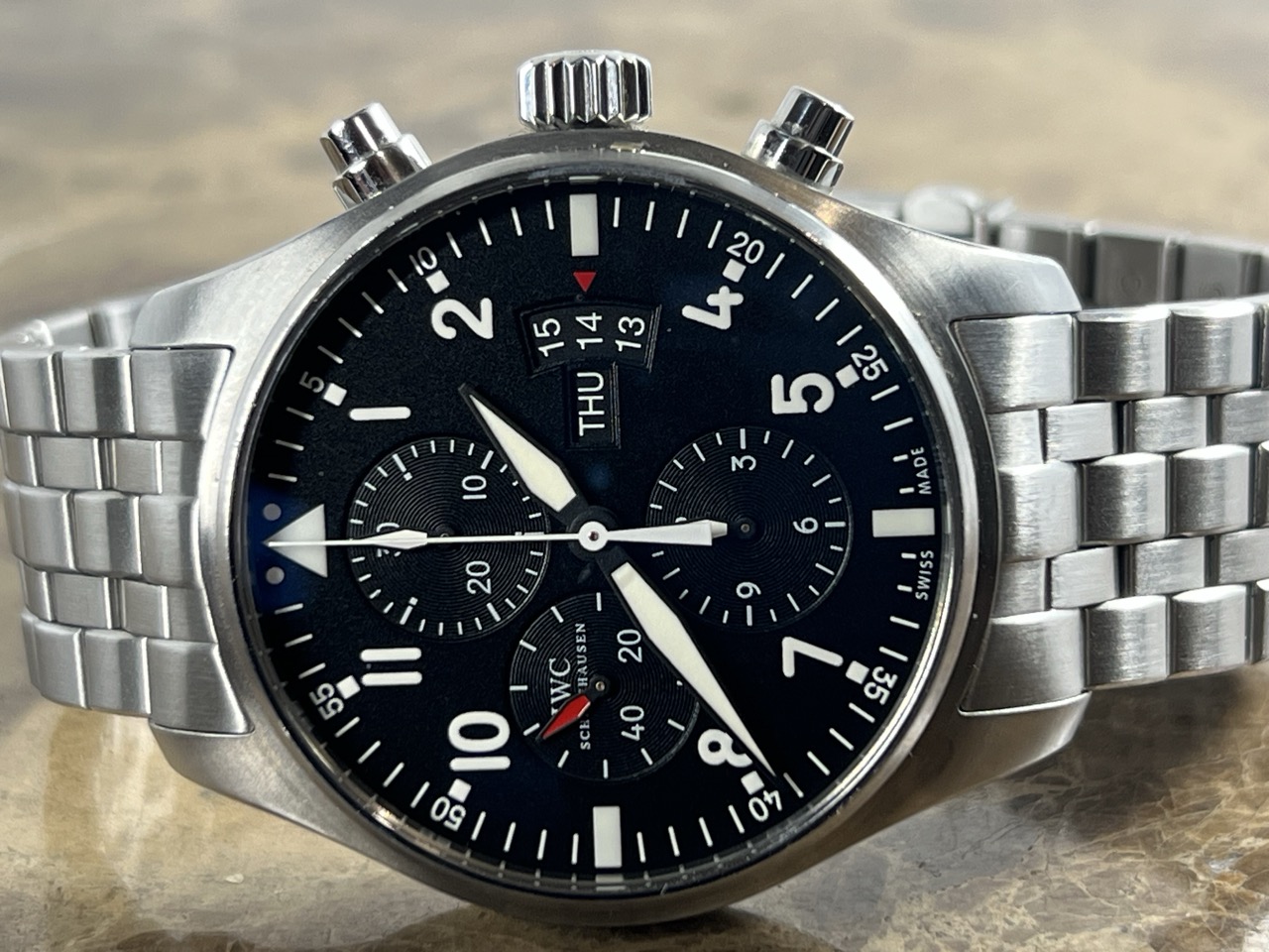 IWC Pilot Chronograph with DAY - DATE 43mm Automatic with Bracelet Box Papers IW377704