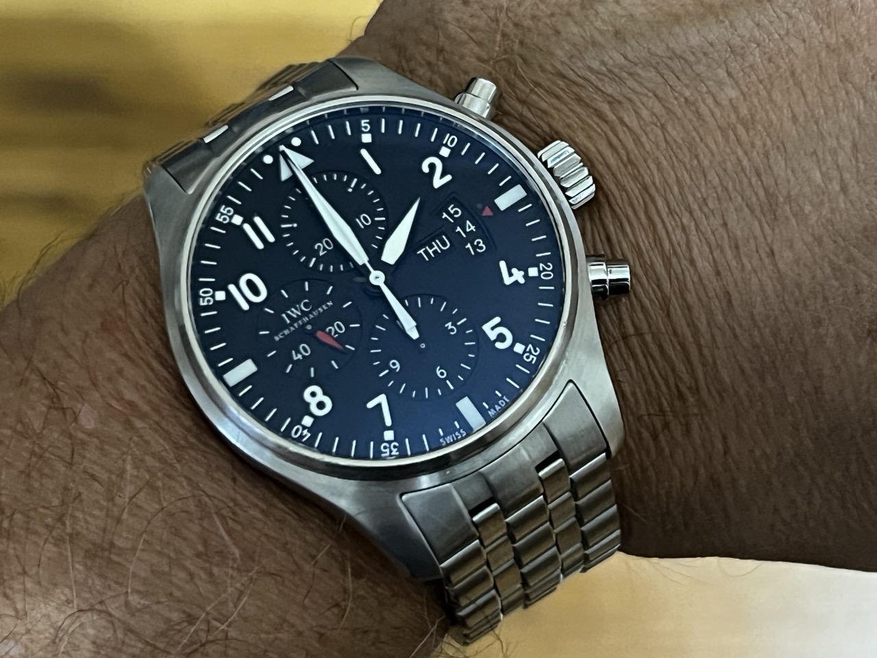 IWC Pilot Chronograph with DAY - DATE 43mm Automatic with Bracelet Box Papers IW377704