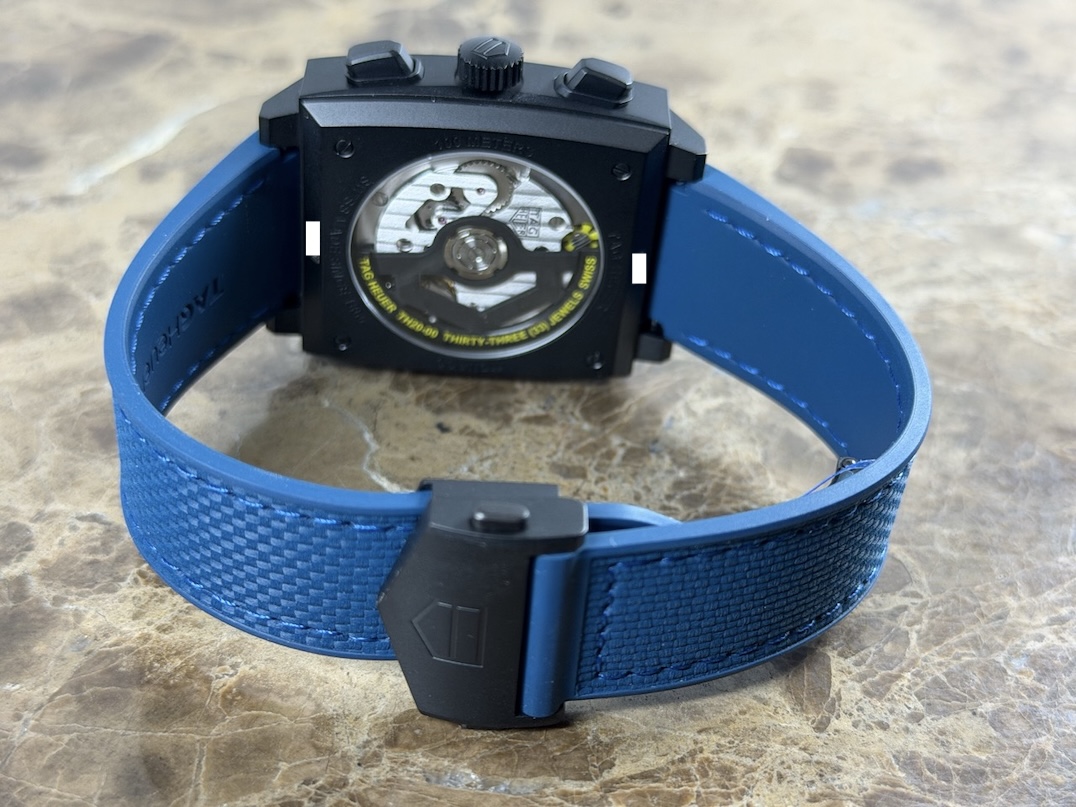 TAG Heuer Monaco Titanium Black DLC 39mm Automatic Blue with Yellow Accents Box Papers Warranty Card CBL2188.FT6261