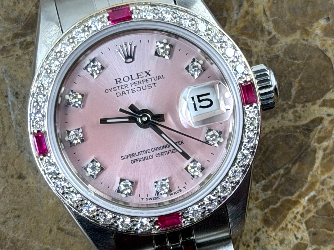 Rolex Lady Datejust 26mm Automatic Steel Pink Diamond Dial Diamond Bezel with Jubilee Bracelet model 69174 with Rolex Gift Bag