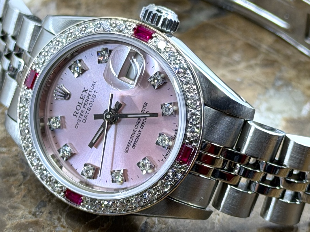 Rolex Lady Datejust 26mm Automatic Steel Pink Diamond Dial Diamond Bezel with Jubilee Bracelet model 69174 with Rolex Gift Bag