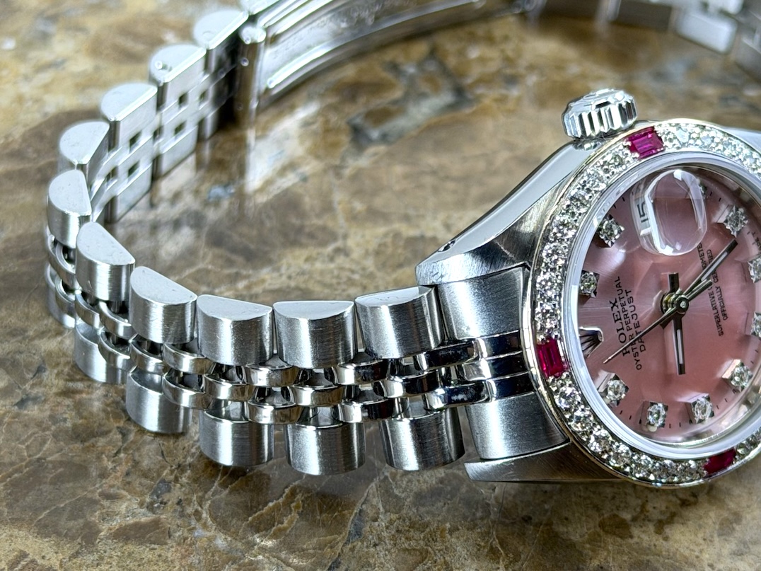 Rolex Lady Datejust 26mm Automatic Steel Pink Diamond Dial Diamond Bezel with Jubilee Bracelet model 69174 with Rolex Gift Bag