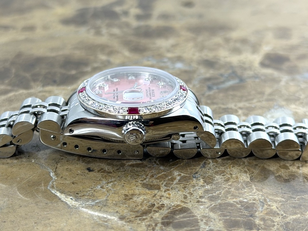 Rolex Lady Datejust 26mm Automatic Steel Pink Diamond Dial Diamond Bezel with Jubilee Bracelet model 69174 with Rolex Gift Bag