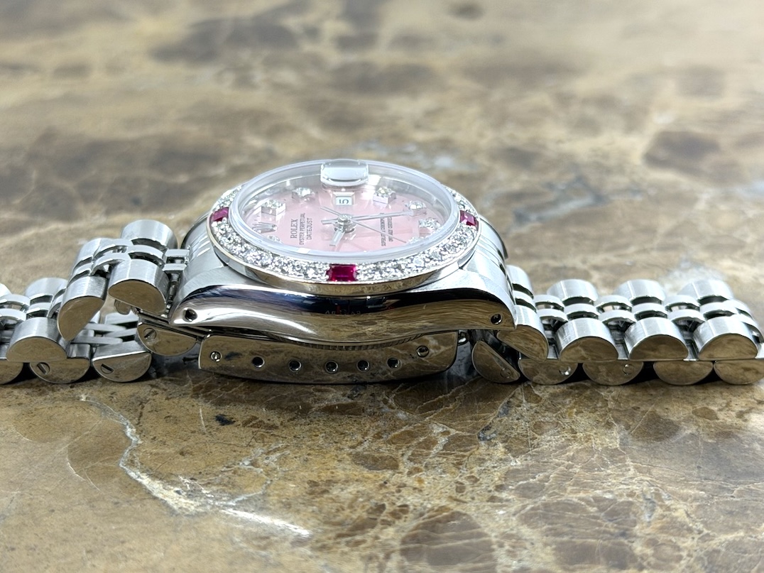 Rolex Lady Datejust 26mm Automatic Steel Pink Diamond Dial Diamond Bezel with Jubilee Bracelet model 69174 with Rolex Gift Bag