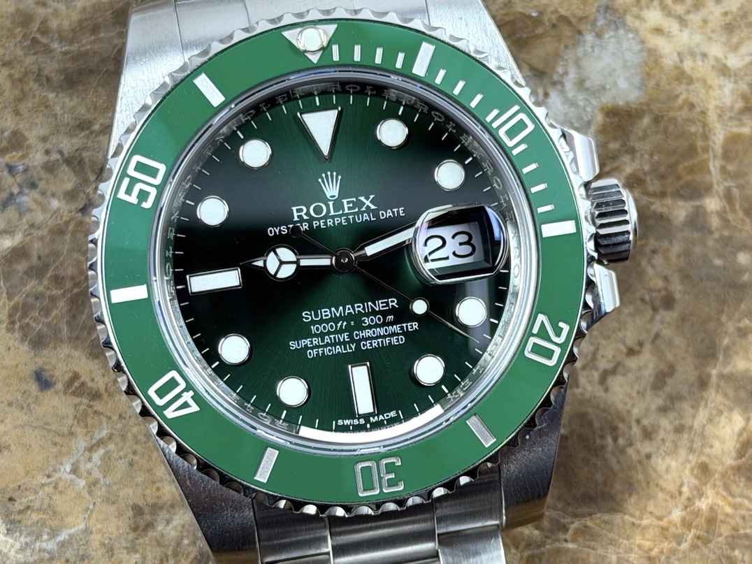 Rolex Submariner with Date HULK Green Dial and Bezel 40mm Automatic with Easy Glide Bracelet 116610LV Box Papers Card