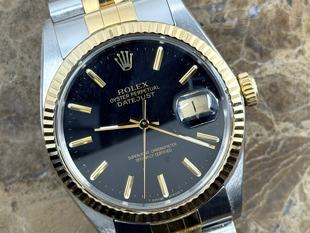 Rolex Datejust 36 18k Gold / Steel Automatic Jubilee Bracelet Black Dial with Rolex Box 16013
