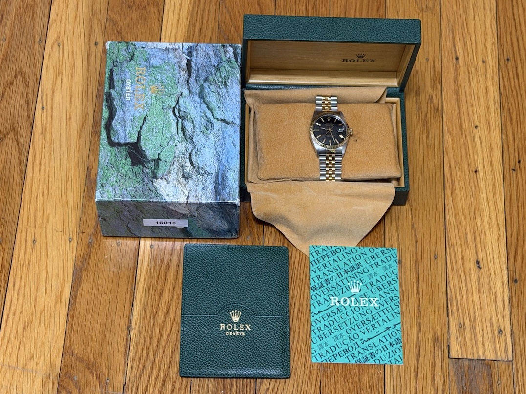 Rolex Datejust 36 18k Gold / Steel Automatic Jubilee Bracelet Black Dial with Rolex Box 16013