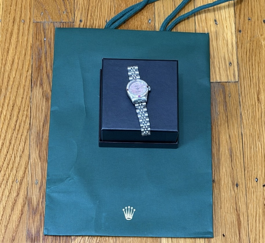 Rolex Lady Datejust 26mm Automatic Steel Pink Diamond Dial Diamond Bezel with Jubilee Bracelet model 69174 with Rolex Gift Bag