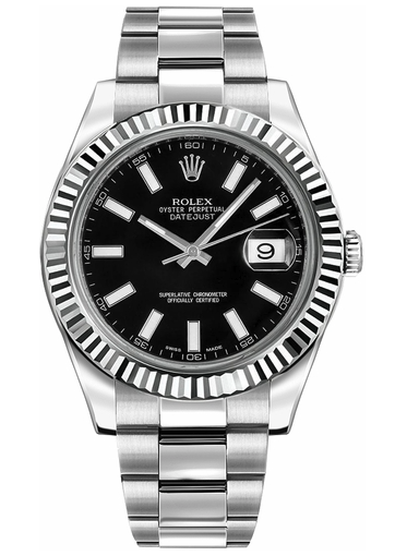 Rolex Datejust 41mm Automatic Black Index Dial 18k White Gold fluted bezel Oyster Bracelet 116334