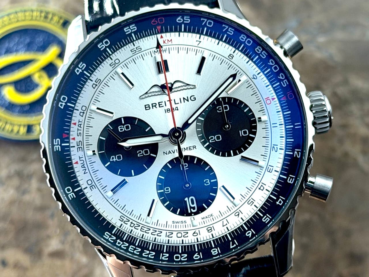 BREITLING Navitimer B01 Chronograph 43 Automatic Silver Black with Box Papers Card AB0138241G1P1 Never Worn