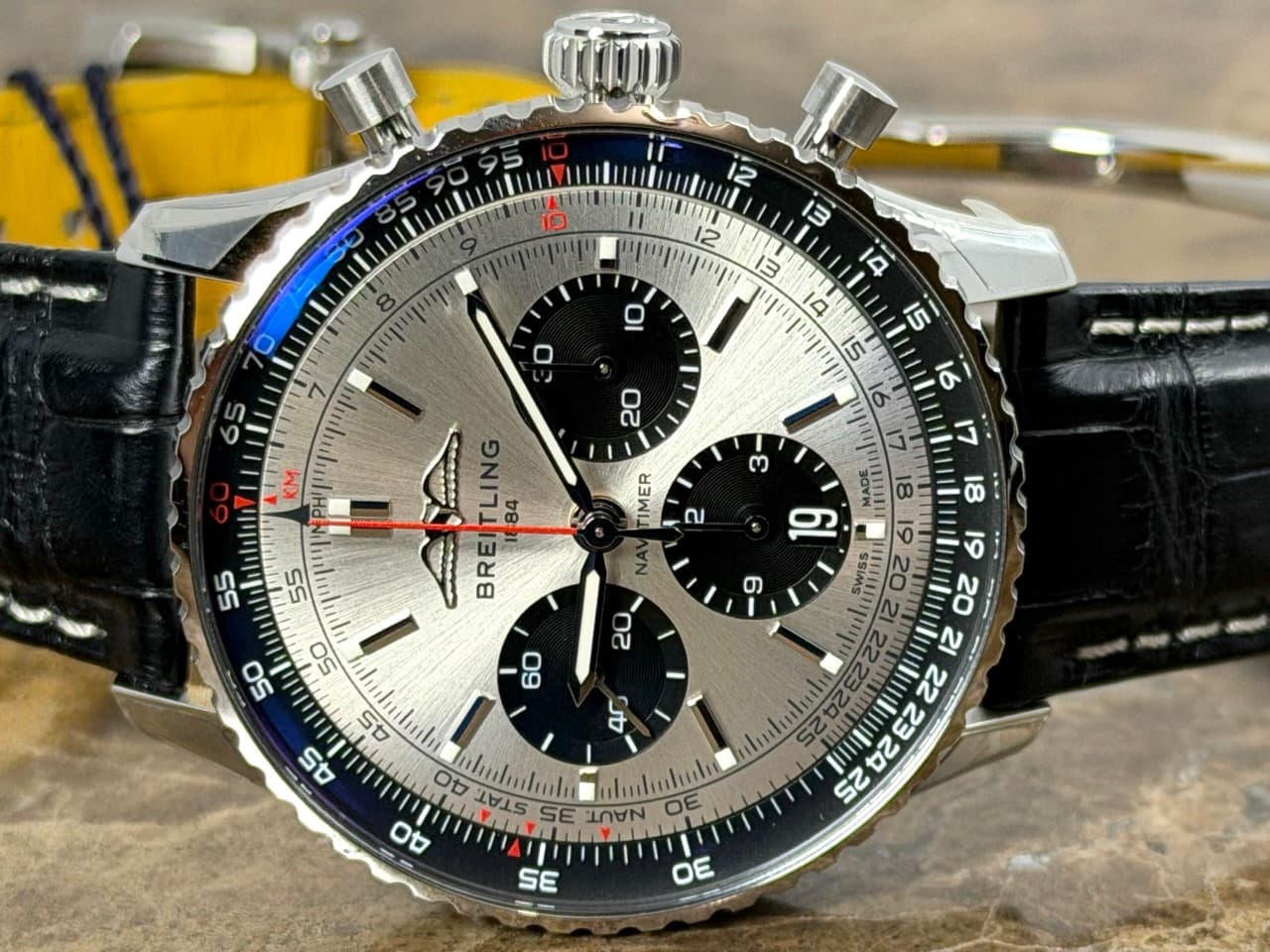 BREITLING Navitimer B01 Chronograph 43 Automatic Silver Black with Box Papers Card AB0138241G1P1 Never Worn