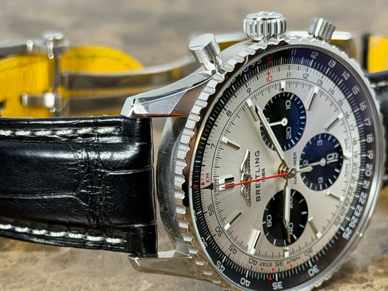 BREITLING Navitimer B01 Chronograph 43 Automatic Silver Black with Box Papers Card AB0138241G1P1 Never Worn