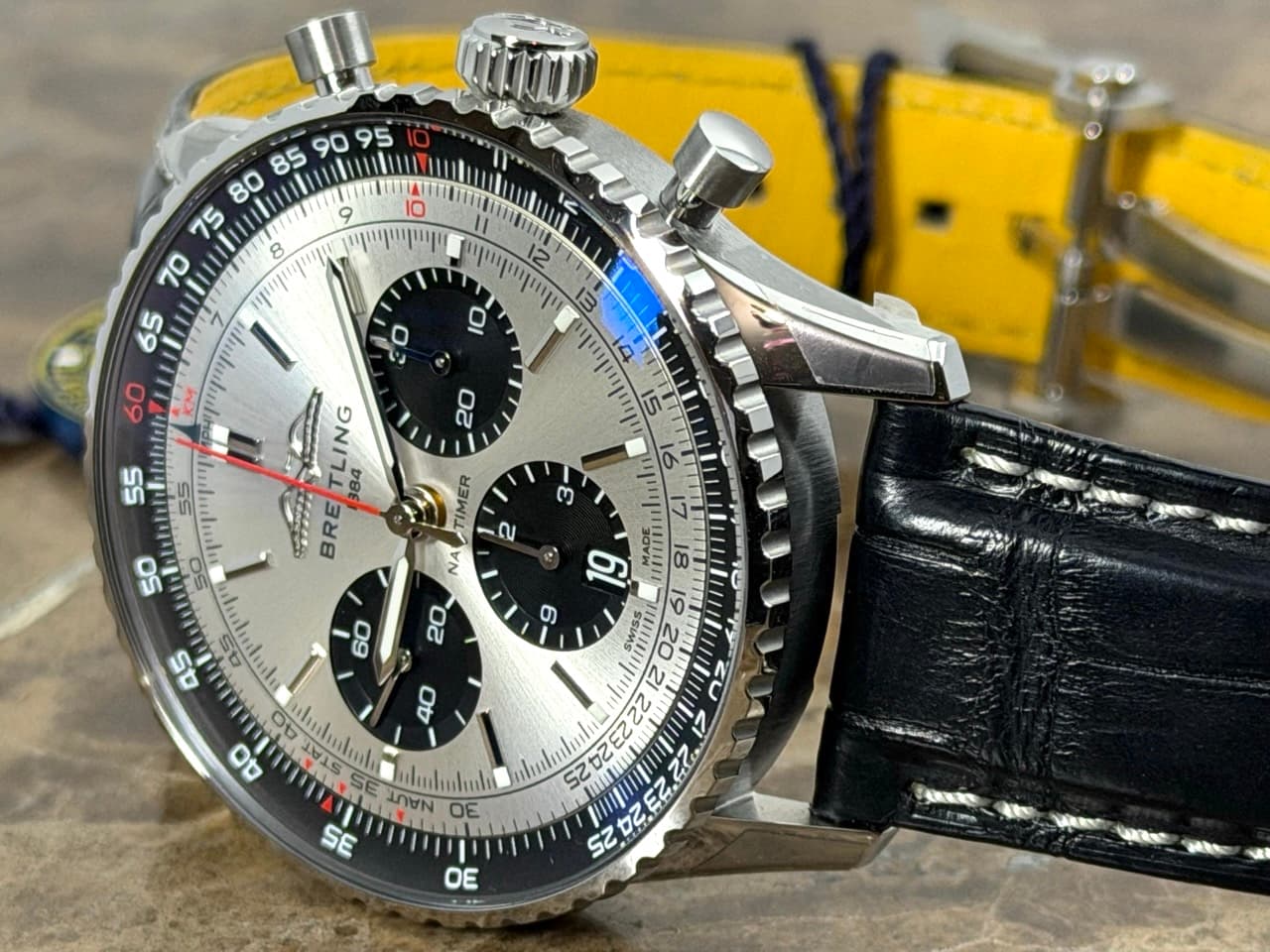 BREITLING Navitimer B01 Chronograph 43 Automatic Silver Black with Box Papers Card AB0138241G1P1 Never Worn