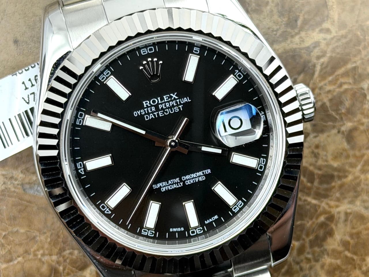 Rolex Datejust 41mm Automatic Black Index Dial 18k White Gold fluted bezel Oyster Bracelet 116334