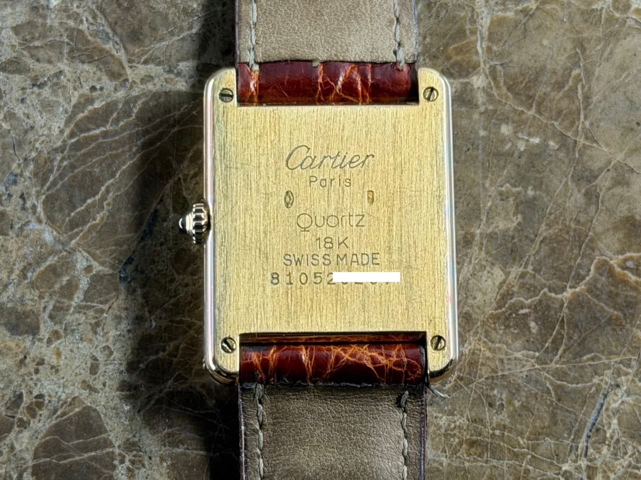 CARTIER Tank Lady's 18k Yellow Gold Quartz Dial White with Black Roman Numerals 81052