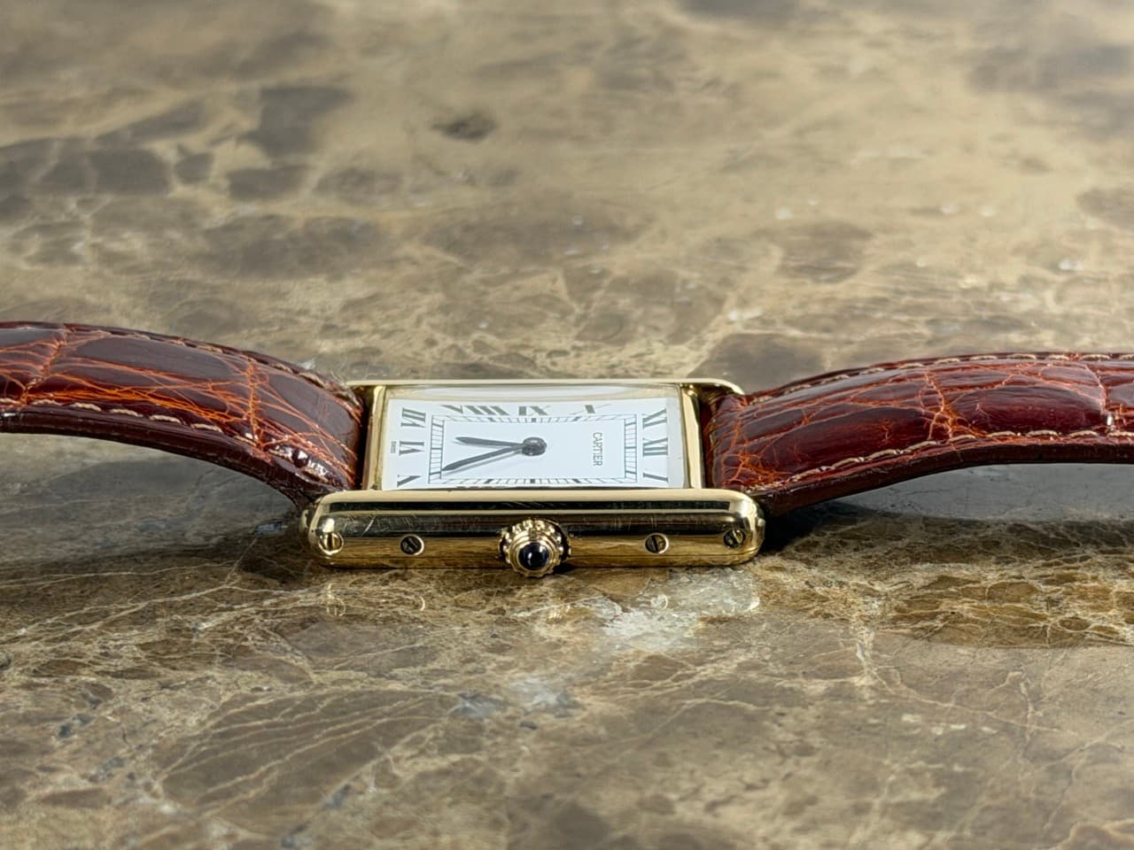 CARTIER Tank Lady's 18k Yellow Gold Quartz Dial White with Black Roman Numerals 81052