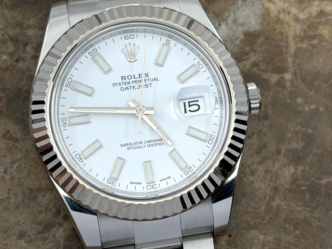 Rolex Datejust 41mm Automatic White Index 18k White Gold fluted bezel Oyster Bracelet 116334 Box Papers