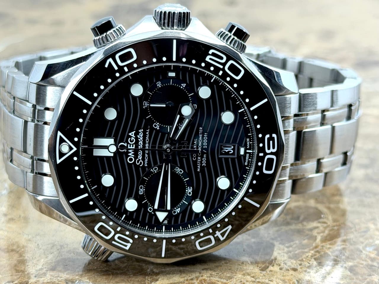 OMEGA Seamaster Diver 300M Chronograph 44mm Automatic Black Dial on Bracelet Box Papers Cards 210.30.44.51.01.001