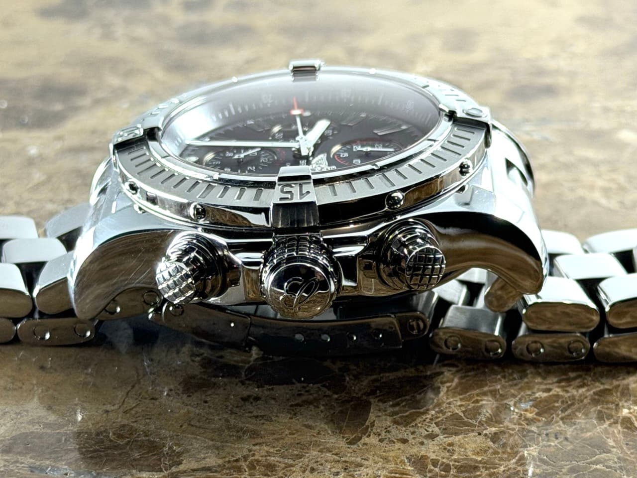 Breitling Super Avenger 48mm Automatic Black Dial Red Accents A13370 on Steel Bracelet with Box / Papers