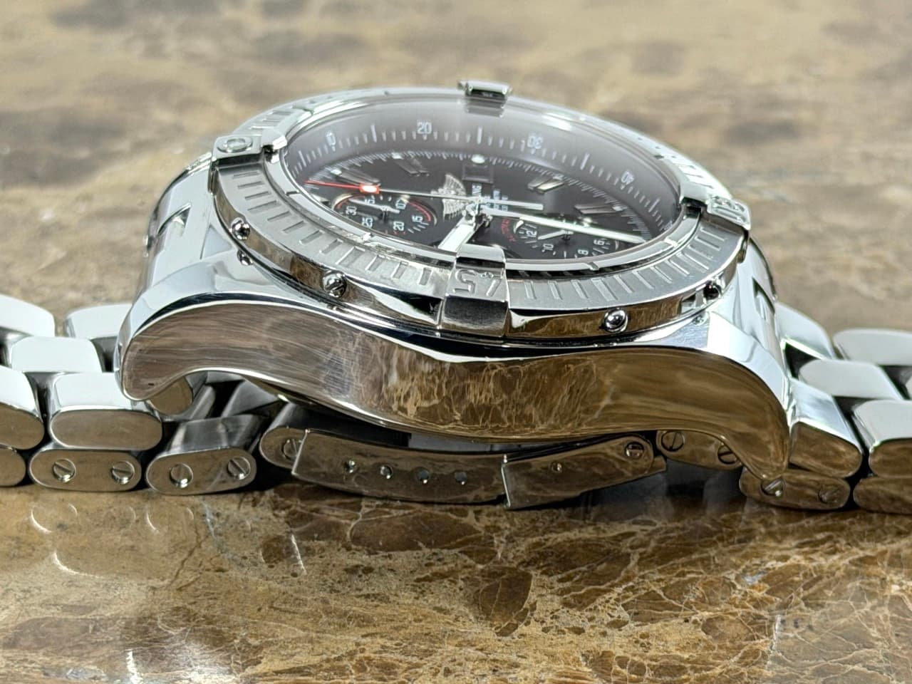 Breitling Super Avenger 48mm Automatic Black Dial Red Accents A13370 on Steel Bracelet with Box / Papers