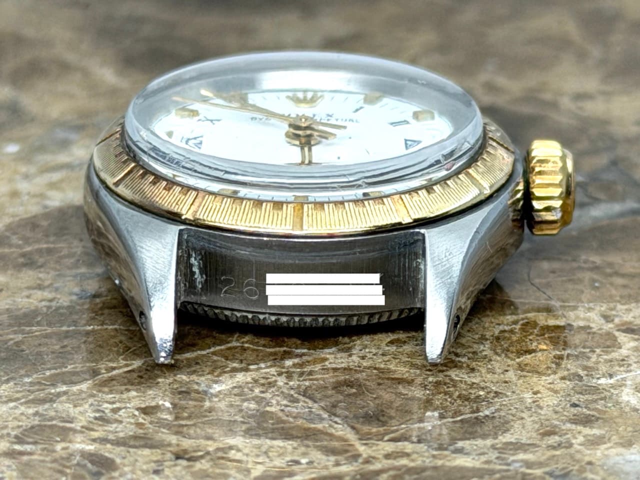Rolex Lady Oyster Perpetual Automatic 24mm Gold / Steel Engine Turned Bezel 6804 Vintage with Box and Papers