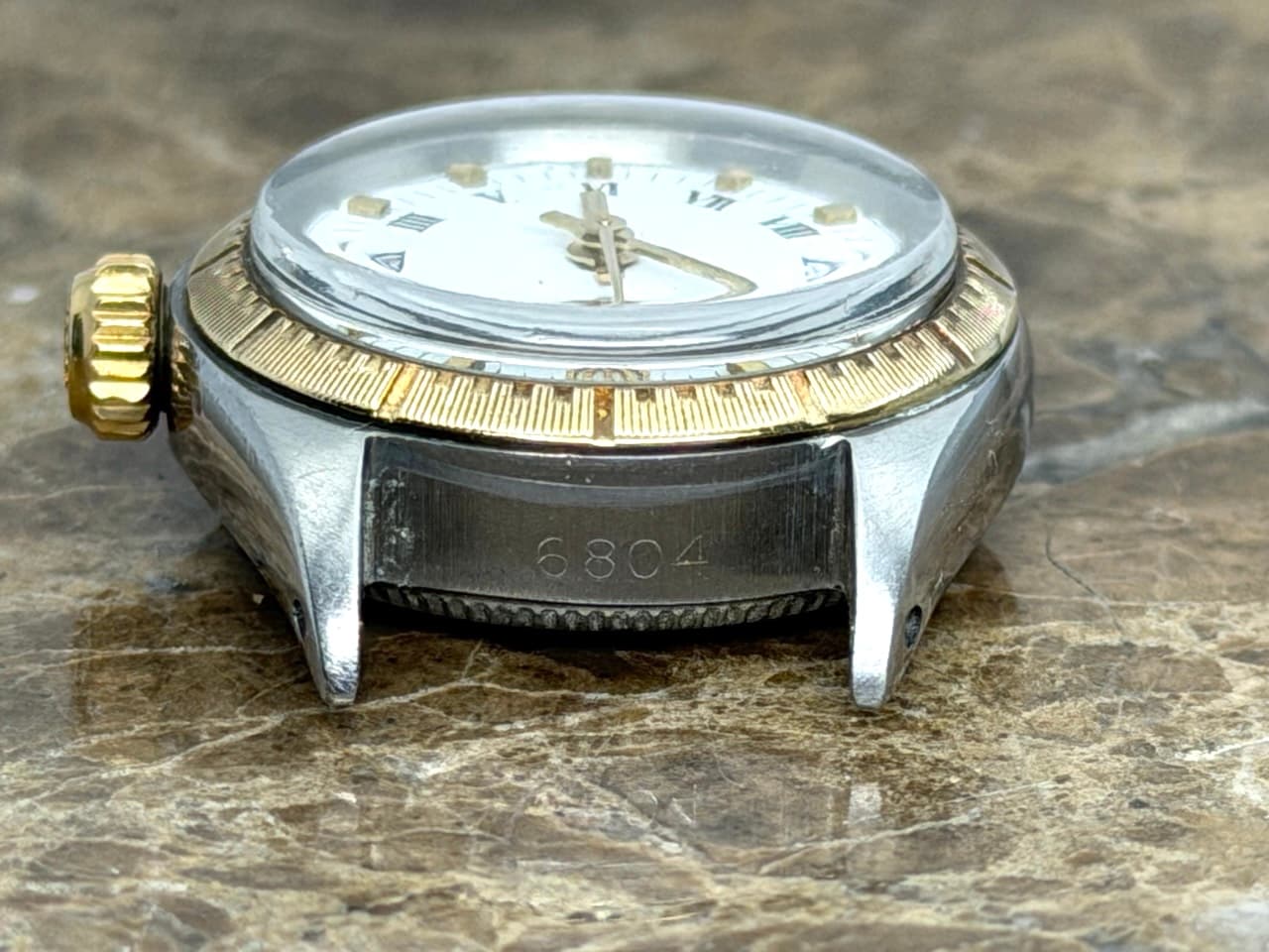 Rolex Lady Oyster Perpetual Automatic 24mm Gold / Steel Engine Turned Bezel 6804 Vintage with Box and Papers